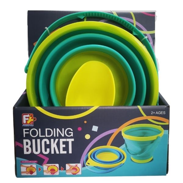 Beach Bucket - Collapsible Silicone Bucket with Yellow Shovel (2.5L)