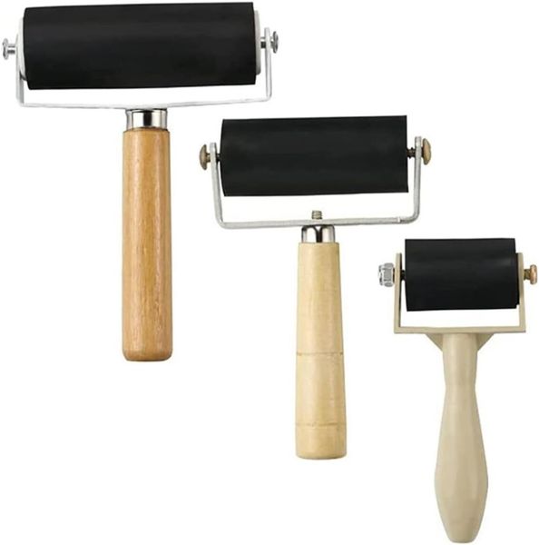3pcs Ergonomic Wood Rubber Manual Craft Roller Even Coloring Easy Cleaning