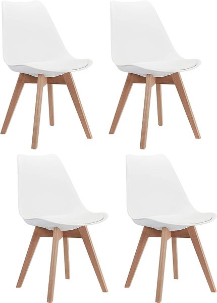 Dining Chairs Set - 4 Pack - Soft Padded Shell Chair with Wood Legs