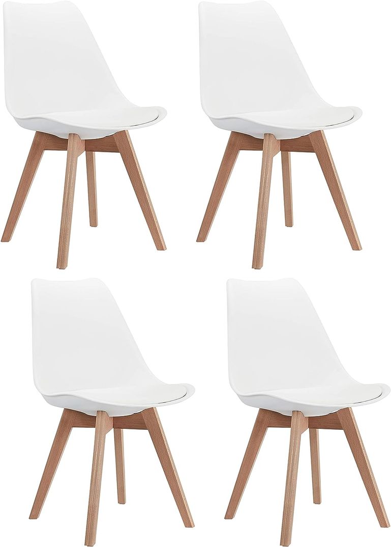 Dining Chairs Set - 4 Pack - Soft Padded Shell Chair with Wood Legs ...