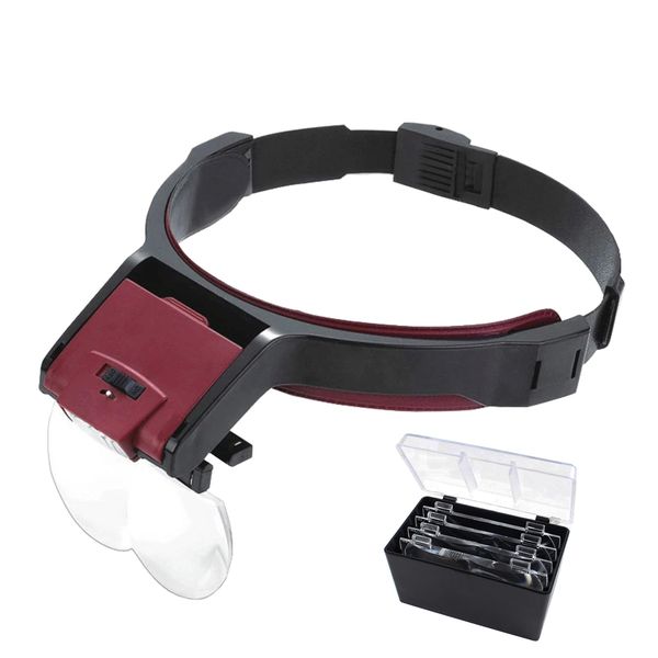 Portable 1.7X/2.0X/2.5X/3.5X Adjustable Headband Magnifier with 2 LED Light