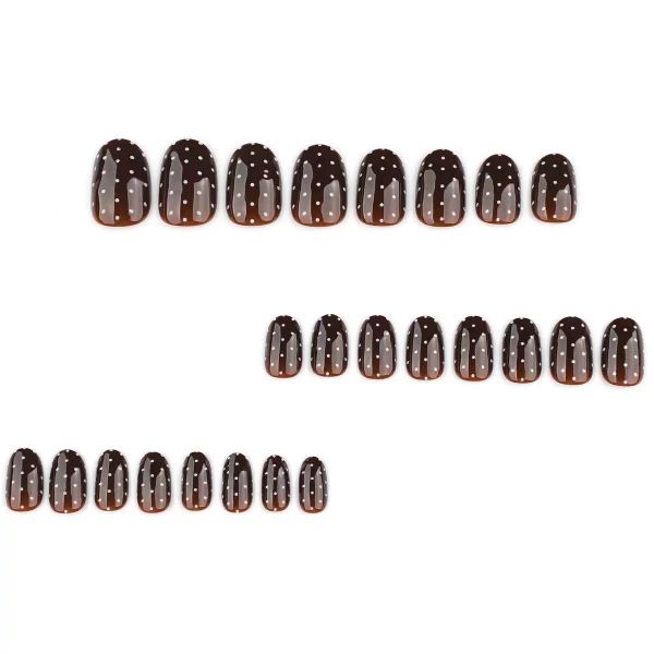 Brown Nails Polka Dots Fake Nails Short Oval Fall Nails with Design
