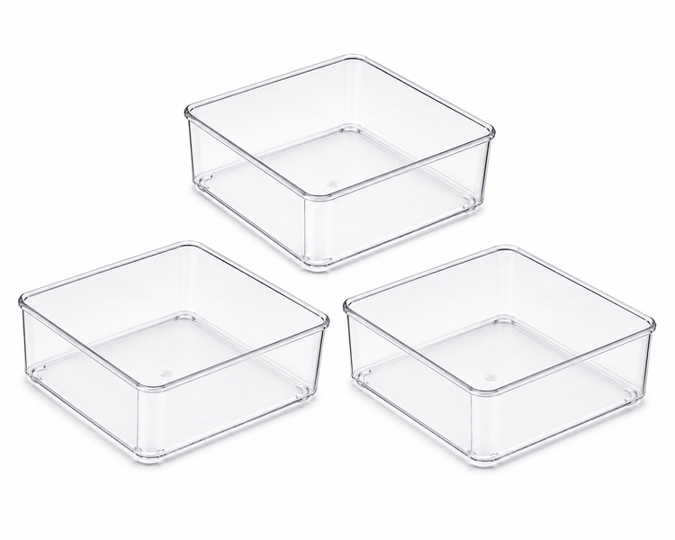 3 Piece Clear Plastic Drawer Organiser Storage Box Set