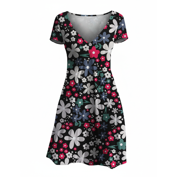V-Neck Loose Short Sleeve Dress - Red