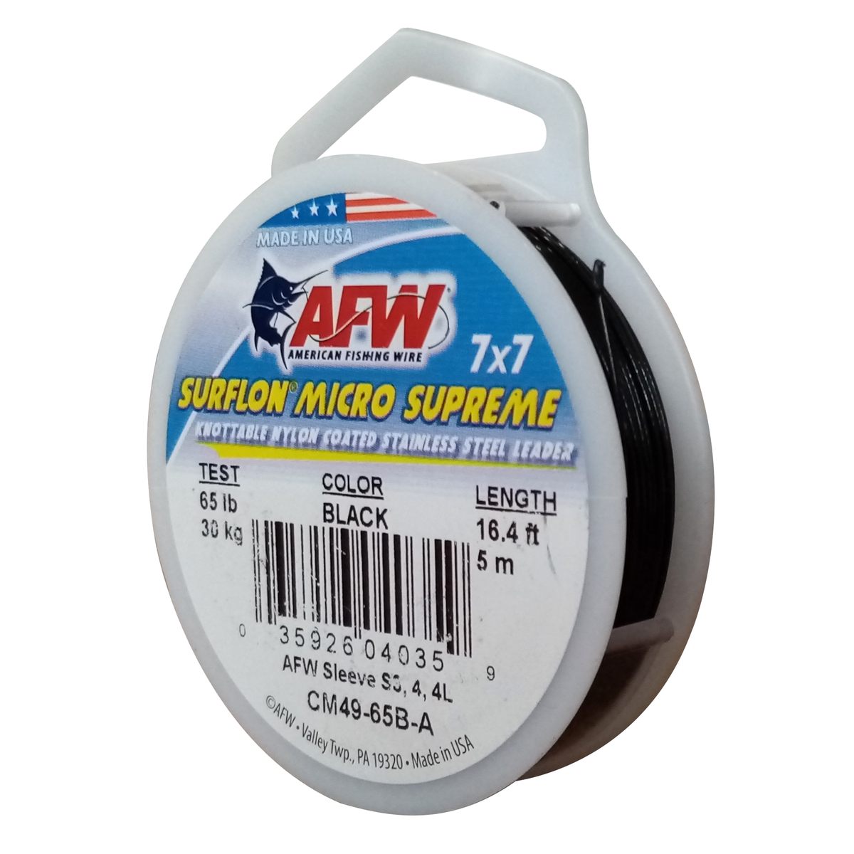 American Fishing Wire Surflon Micro 49 Strand Wire 30Kg/65Lb Black ...