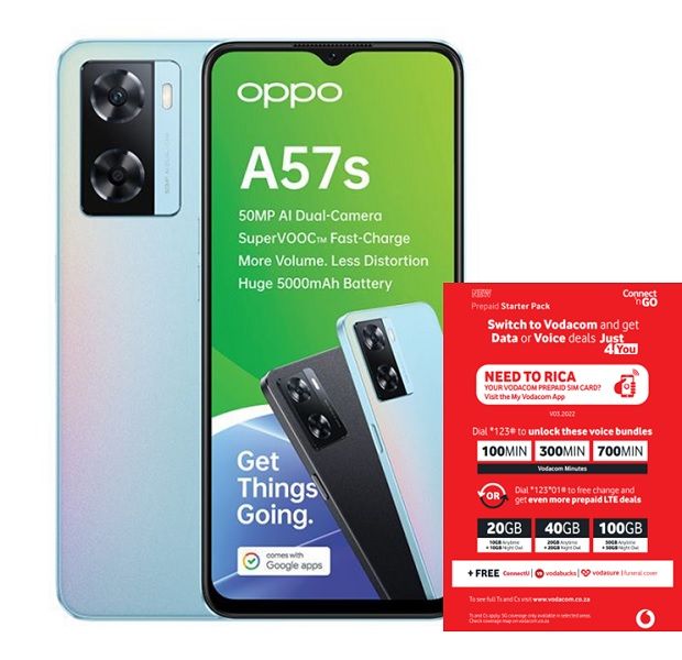 OPPO A57s 128GB Dual Sim - Sky Blue + Vodacom Sim Card Pack