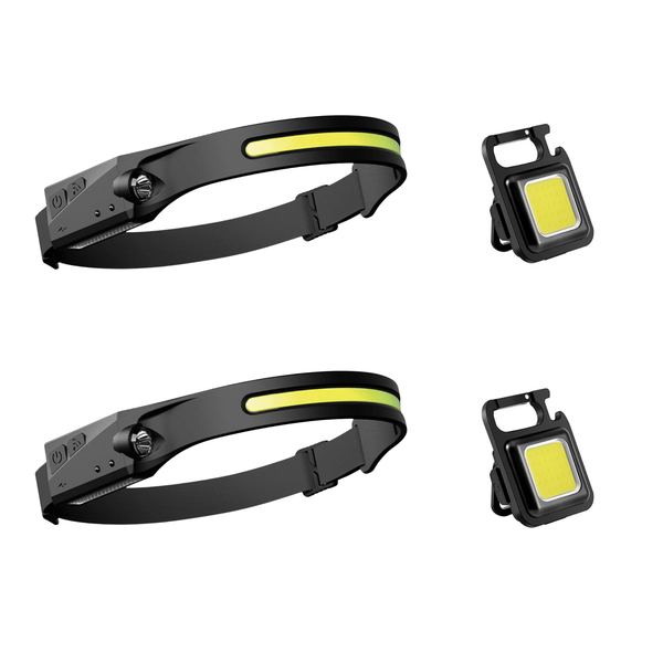Multi-functional LED Rechargeable Head Lamp +LED Key Torch - 2 Pack