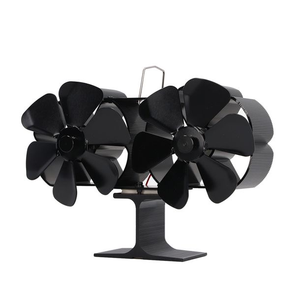 Heat Stove Fan Dual Head Black 6 Blade