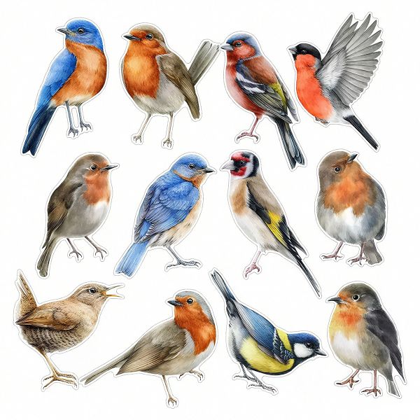 MeiView Window Decals (Not Stickers) - Finches (12 Decals)