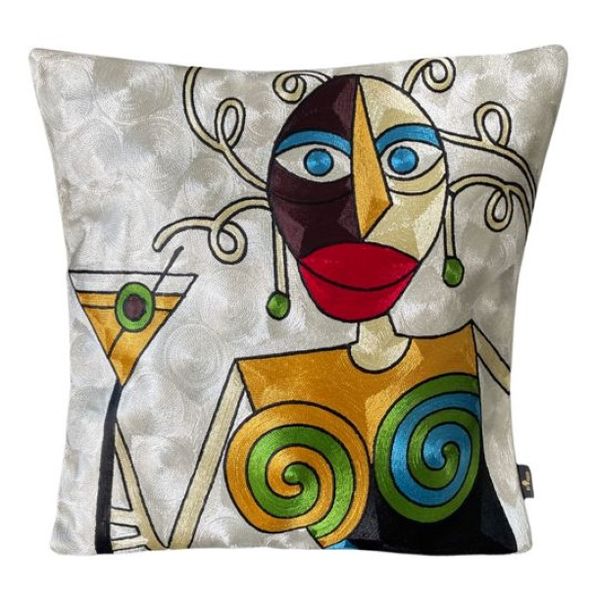 Picasso Embroidered Silk Cushion Cover , Pillowcase