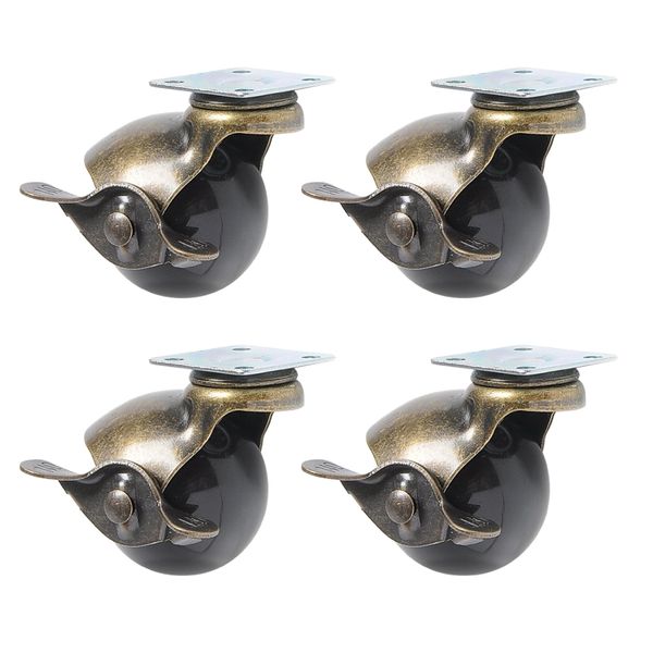 Tools Antique Brass Swivel Plate Caster Wheels For Furniture 4 Piece - 6.3cm