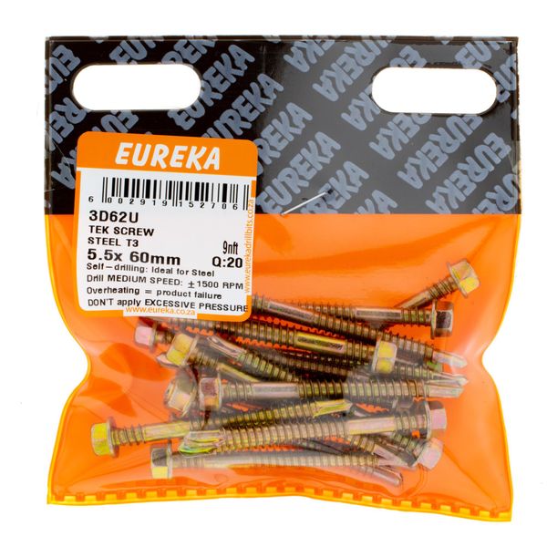 EUREKA Tek Screw Hex Head Coarse Thread 5.5 x 60mm Q:20 3D62U