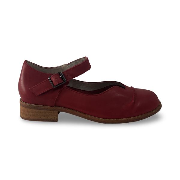 Girls Red Round Toe Leather Sole Loafer Women's Oxford Shoes