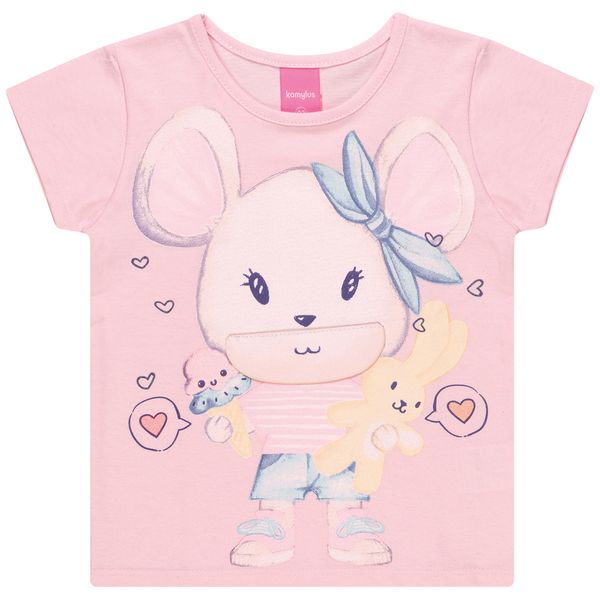 Kamylus - Girl's Pink Short Sleeve Cartoon Regular Cotton T-Shirt