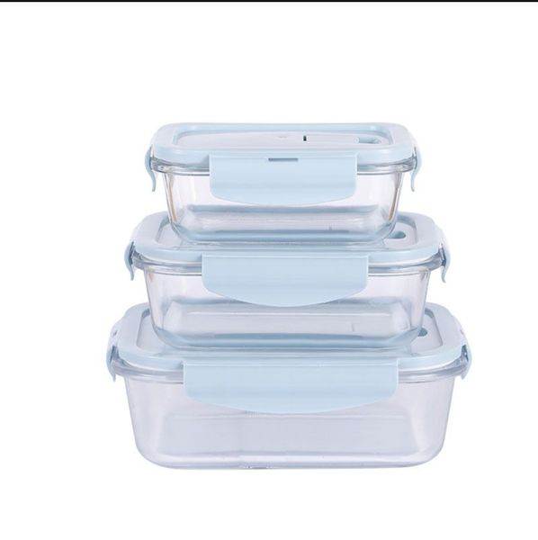 Hope Borosilicate Glass Rectangular 3 Lunch Box with Secure Clip-On Lids