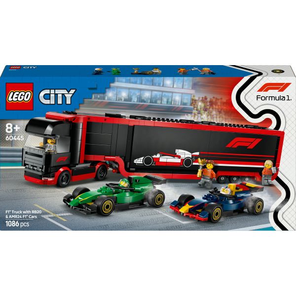 LEGO® City F1® Truck with RB20 &amp; AMR24 F1® Cars Toy Racing Transporter Set 60445