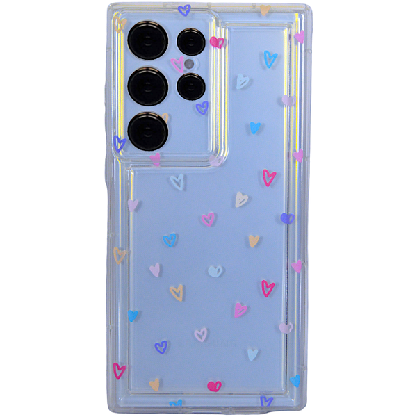 Clear Phone Case with Colourful Hearts - COMPATIBLE WITH Samsung S23 Ultra