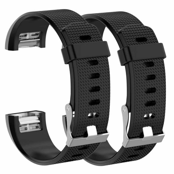 Black Silicone Strap for Fitbit Charge 2 - 2 Large Straps