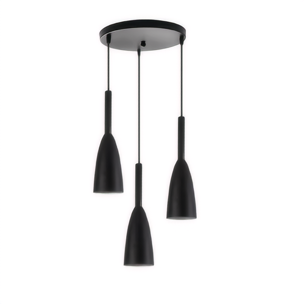 Modern 3 Light Pendant Ceiling Light E27 With Wooden Detail