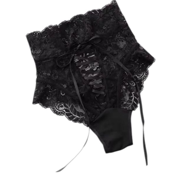 High-Waisted Black Lace Panty with Ribbon Detail - Elegant 2 Pack