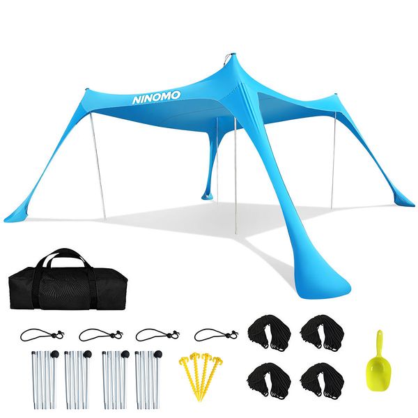 NINOMO Pop up Beach Tent Sun Shelter 4 Pole Sun Shade Beach Canopy Tent