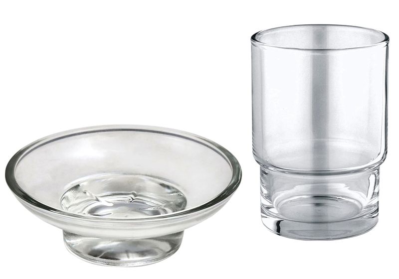 Elegant Toothbrush + Soap Dish Round Glass Replacement - Transparent Combo