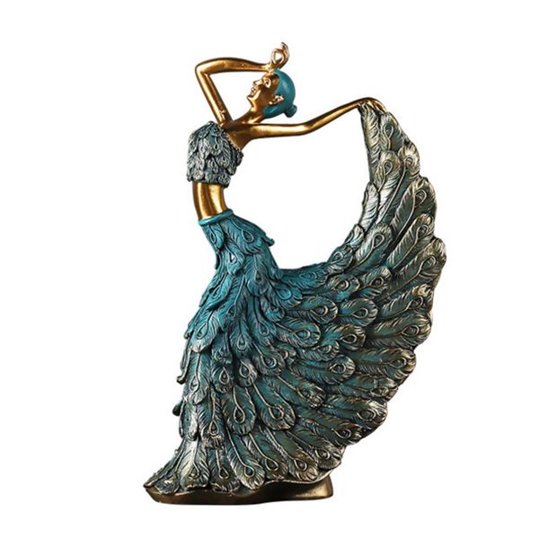 Women Statue Peacock Dancer Figurine Resin Art Dancing Sculpture Decorative