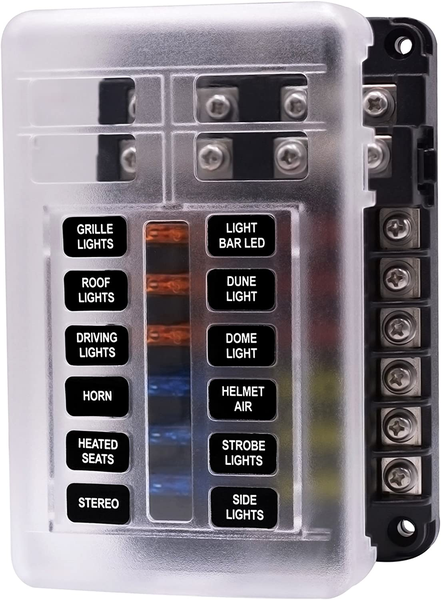 12-32V Car 12Way Fuse Box Holder M5 Stud with LED Indicator Light