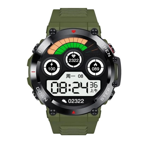Men Smart watch and fitness tracker,rugged millitary style. Jungle Green
