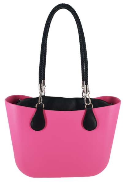 Eva Classic Handbag Rose Pink, PU Leather Black Inner, Black Handles
