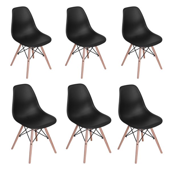 Wooden Leg Dining Chairs - Pack of Six - Black Colour