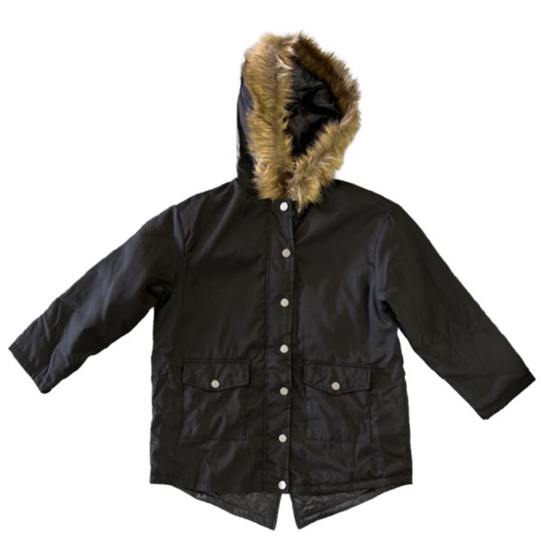 Girls Black Hoodie Faux Fur Quilted Inner Jacket