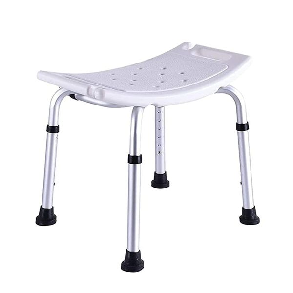 Bath Stool 6 Levels Aluminum Shower Stool - White