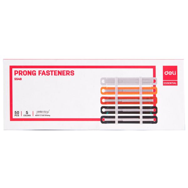 DELI Fasteners 80mm, 2 Hole Binding, 5 Assorted Colours, 50's