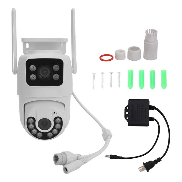 Dual Lens WiFi Security Camera Rotating Waterproof US Plug