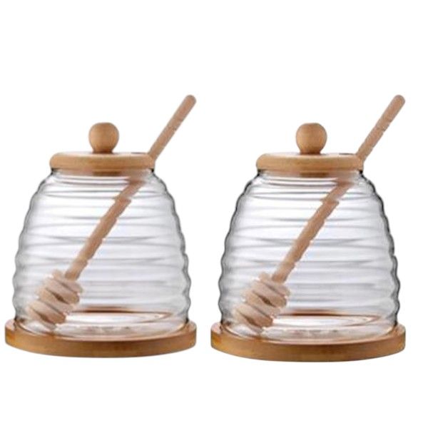 2 Pack Wholesale Glass Honey Jar with Stirring Stick - Transparent
