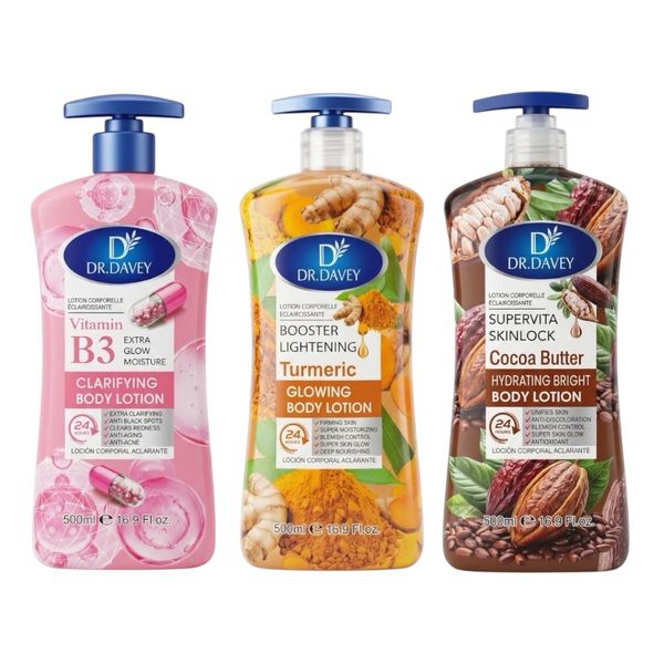 Pack of 3-Dr Davey Turmeric B3 Cocoa Extra Glow Moisture Body Lotion 500ml