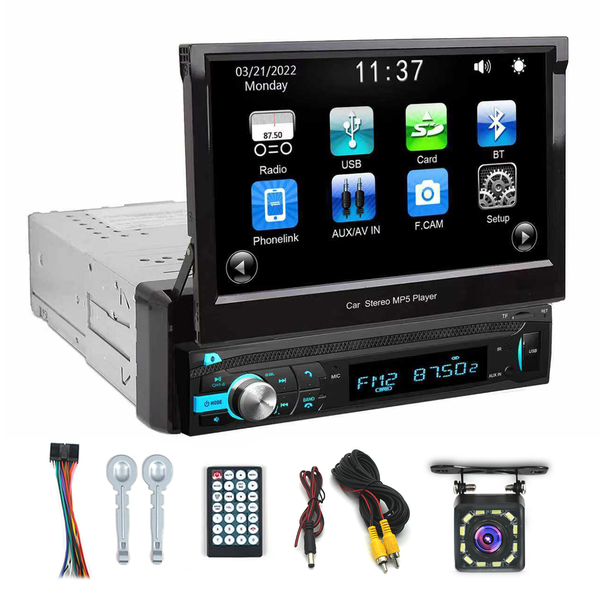 7 Inch Retractable Screen Car Stereo Bluetooth FM Radio With Reverse Camera