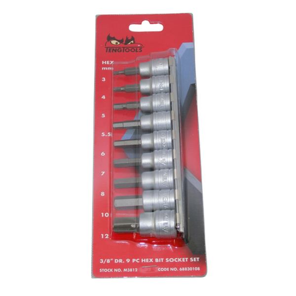 TengTools - 3/8inch Drive Metric Hex Bit Socket Set, 9 Piece - M3812
