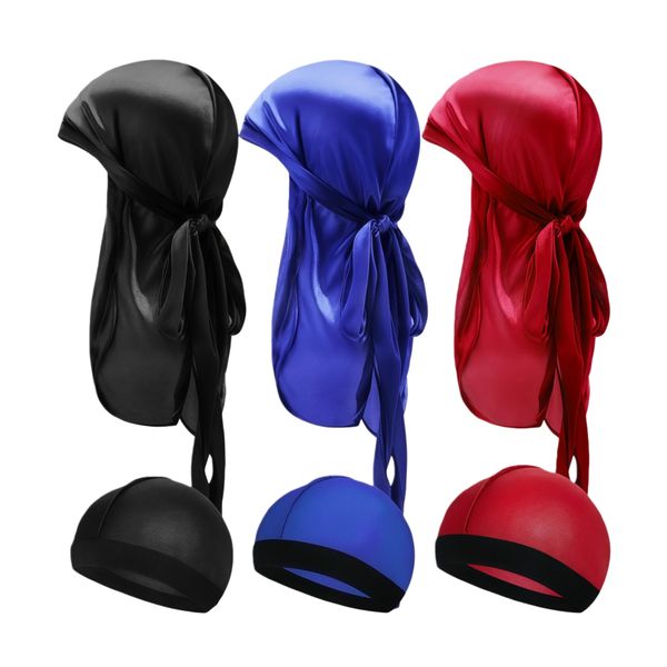 Kingdushi Silky Durags 3 Wave Caps 3 Long Tails Elastic 360 Waves - 6-Pack