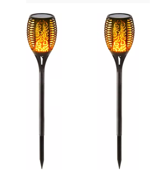 2 Pcs Solar LED Torch Flame Garden Lights