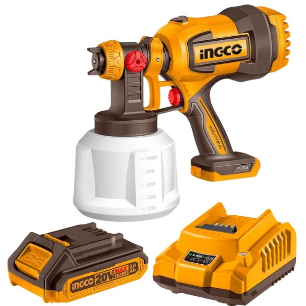 Ingco - Lithium-Ion Cordless Spray Gun 20V with 2.0Ah Battery and Charger