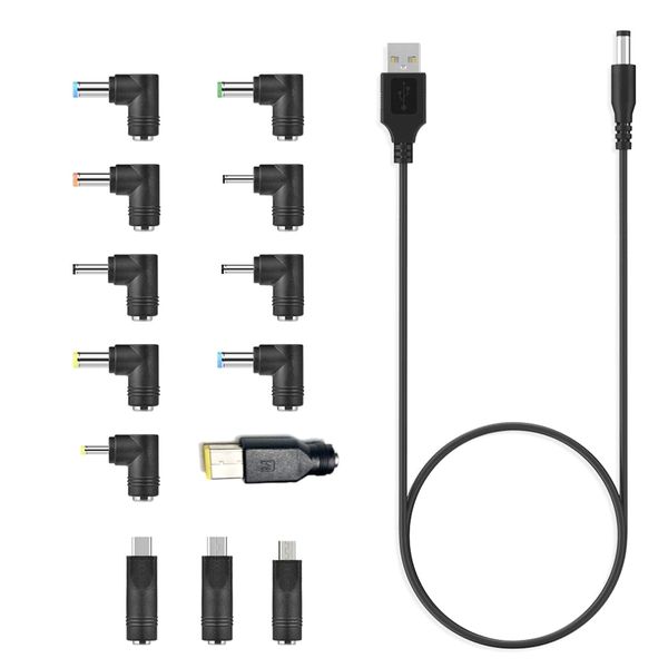 Usb To Dc Power Cable with 13 Interchangeable Plug Connectors Adapter