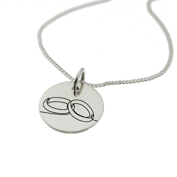 Wedding Rings Engraved Sterling Silver Necklace with Chain