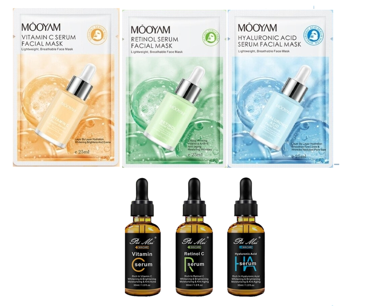 Vitamin C, Retinol &amp; Hyaluronic Acid Serums with Brightening Face Masks