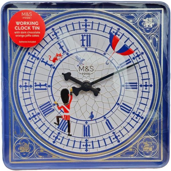 M&amp;S Working Clock Tin with Dark Chocolate Orange Jaffa Cakes 375g