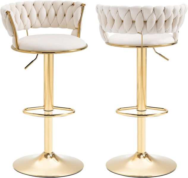 Cream Velvet Swivel Luxury Bar Stools - Set of 2