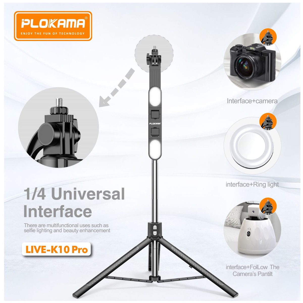 Plokama K10 Pro Selfie Stick Tripod description image
