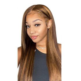 16 Inch 13×4 Lace Glueless Highlight Piano Straight Hair Wig Golden ...