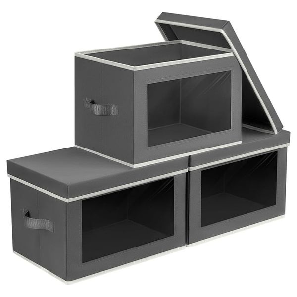 QYNIAL Storage Bins with Lids 3 Pack - Fabric Closet Organisers
